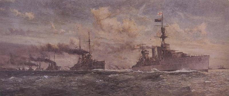 Charles Dixon HMS Cardiff leading the surren-dered German Fleet into the Firth of Forth Sweden oil painting art